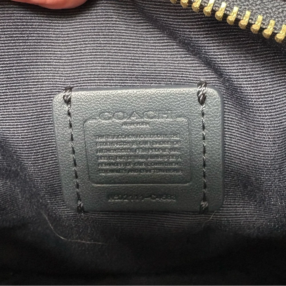 Coach Mini Dempsey Camera Bag in Signature Denim with Rainbow Web Strap
